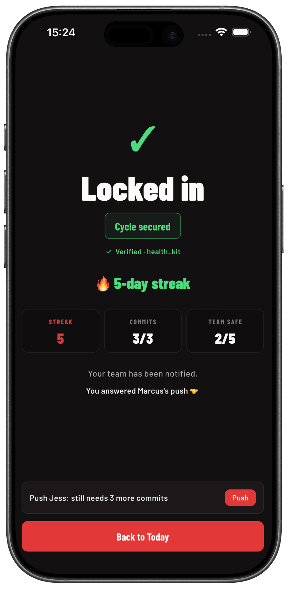 Rally completed check-in screen